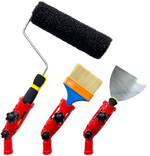 Multi-Angle Paint Brush Extender, Extension Pole Attachment Holder for Paint Brush,Roller, Scraper, Secure Handle Grip, Rotating Head, Easily Reach Ceilings, Walls, Corner Edges (Red)