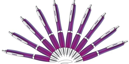 Libetui 10er Pack ergonomische Kugelschreiber Lila Kuli Schwarze Mine rutschfeste Griffzone Großraumine schwarzschreibend Druckkugelschreiber Lila Violet