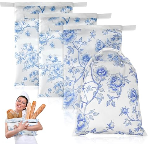 4 bolsas de pan de cera de abejas con forro interior de TPU para masa madre, 43 x 31 cm, bolsas reutilizables grandes para pan casero, bolsas de pan para guardar el pan (azul, 4 unidades)