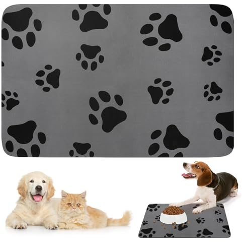 Alfombra Comedero Perro Superabsorbente, 60x40cm Antideslizante Alfombrilla de Comida para Mascotas para Perros y Gatos, Secado Rápido Alfombrilla de Comida para Perro, Fácil de Limpiar(Gray)