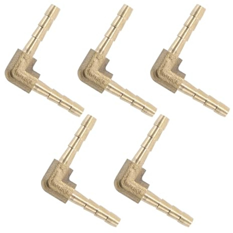 Alide 5 Stück Messing-Schlauchverbinder, 2-Wege-L-förmiger Winkel 4 Mm, Für Flexible Und Halbstarre Schläuche, Schlauchkupplungsadapter