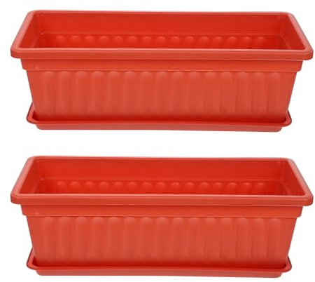 SUPVOX 2 Set Vasi Rettangolari per Piante in Plastica con Vassoio Contenitori per Fiori e Verdure per Interni ed Esterni per Balconi Davanzali e Giardini Urbani