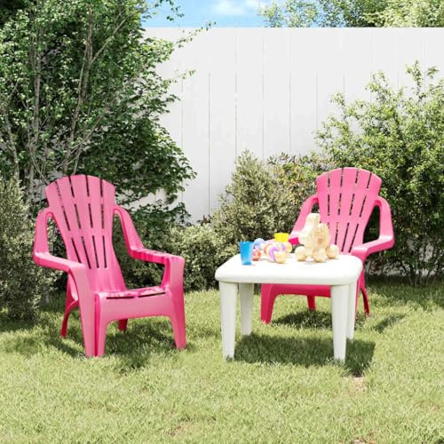 Frdhee Lot de 2 fauteuils lounge d'extérieur pour enfant - Rose - 37 x 34 x 44 cm - Aspect bois - Chaise bistrot pour jardin, piscine, terrasse, salle à manger