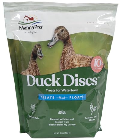 Manna Pro Duck Discs Floating Duck Treats with BSFL, Made in USA, 16 oz | Floating Duck Treats, 10% Protein, Black Soldier Fly Larvae, Kelp & Alfalfa, For Ducks & Waterfowl