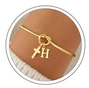 Turandoss Cross Initial Bracelets for Womens, Initial H Bracelet for Women Gold Cross Bracelet for Girls Kids Personalised Gifts for Women Baptism Birthday Gift for Her Teenage Girls Jewellery