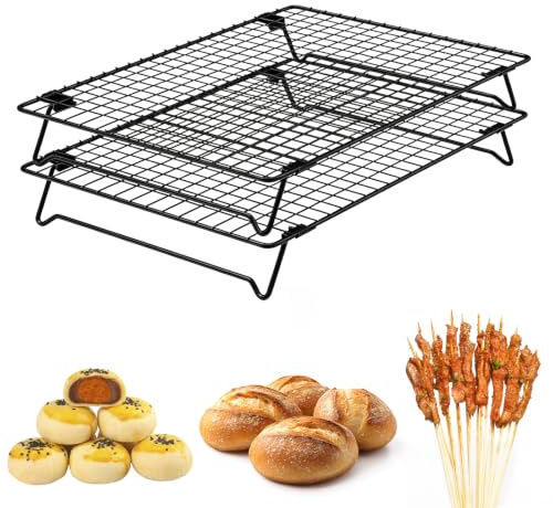 2 stycken stapelbara kylgaller, 34 x 24 x 6 cm, stapelbara kakgaller, non-stick-kylgaller rektangulärt, hopfällbart kakgaller för stekning, bakning, kaka, grillning och kylning