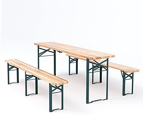 Warmiehomy Outdoor Foldable Beer Table and Bench Set, 217CM Wooden Folding Camping Picnic Table and 2 Benches for Garden, Patio, Backyard, Swimming Pool, BBQ Party (Bench: 217 x 24.5 x 46cm)