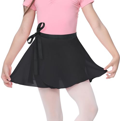 Zando Black Ballet Skirt for Girls Kids Chiffon Adjustable Wrap Waist