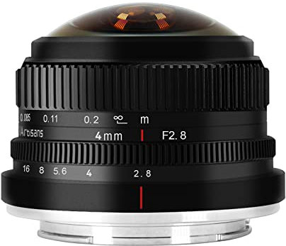 7Artisans Objectif Fisheye Ultra Wide Angle 4 mm F2.8 APS-C Manuel Focus Prime Lens Compatible M4/3 Mount Appareil photo sans miroir pour Panasonic GH3 GH4 GF1 GM1 GM5 pour Olympus E-M1 E-M5 E-M10