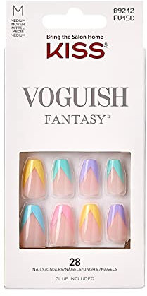 KISS Voguish Fantasy Multicolor Bunt mittellange Coffin-Form - 28 Press On Kunst-Nägel in Salonqualität zum Aufkleben DIY, 2g Nagelkleber, 1 Maniküre-Stäbchen, 1 Mini-Feile