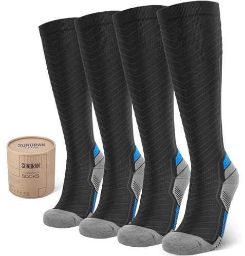 SONORAN 2 Pairs Kompressionsstrümpfe Damen und Herren Klasse 2 Stützstrümpfe Kompressionssocken Compression Socks Kompression für Running, Reisen, Sport XXL（Schwarz Blau）