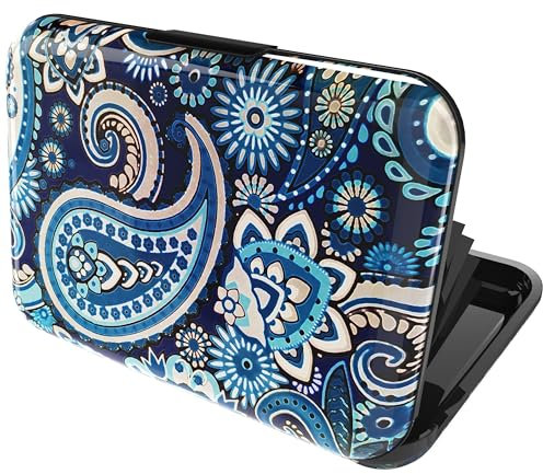 Porte Carte Femme Aluminium avec systeme RFID de Blocage de Protection de Carte Anti contactless Anti fraude Grande capacité Cachemire