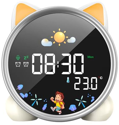LEMNOI Sveglia per bambini, con 3 livelli di luminosità regolabili, 5 tipi di luci, 7 brani per il sonno, sveglia ricaricabile con funzione snooze per bambini, Con display della temperatura