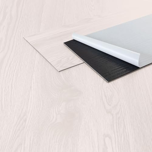 ML-Design Deluxe PVC Bodenbelag, Selbstklebende Vinyl-Dielen, Vinylboden, 91,5 cm x 15,3 cm x 2 mm, Dicke 2 mm, 6,69m²/48 Dielen, Weiß Eiche, Holzoptik, rutschfest, wasserfest, Einfache Verlegung