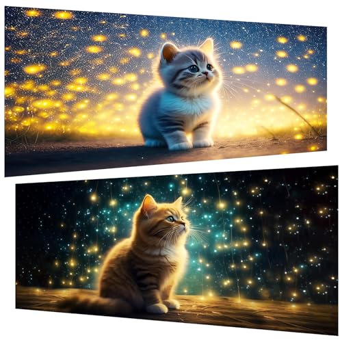 Pujeknm 2 Stück Diamond Painting (30x60 cm), 5D Katze Diamant Painting Erwachsene, DIY Tiere Diamant Art Bilder Groß Set für Wohnzimmer Schlafzimmer Wand Dekoration Geschenke (2er set)