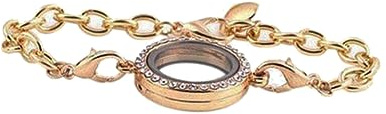 CALLARON Pulsera Medallón Dorado de Aleación y Vidrio para Mujer Marco de Fotos Pequeño Adecuado para Charms y Uso Diario