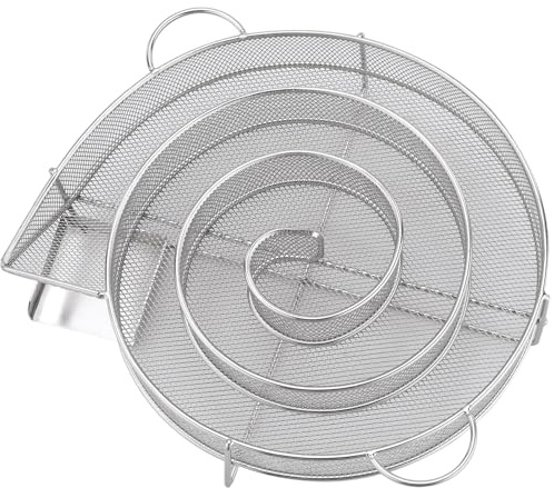 Stainless Steel Smoking Basket BBQ Net Picnic Gear Cooking Camping Basket Portable BBQ Grill Basket Large Round Mesh Barbecue Accessories for Food Vegetable (Stainless Steel)