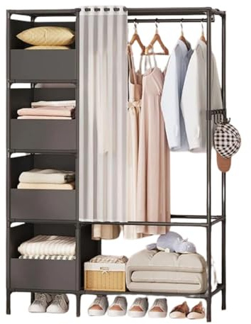 cecaro group Armadio Organizzatore per Vestiti e Accessori, Struttura in Metallo e Tessuto, Nero