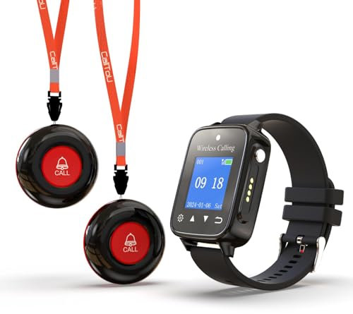 CallToU Wireless Caregiver Call Button for Elderly Patient at Home 1000+Feet Long Range Nurse Alert Button System with IP67 Waterproof Smart Watch and 2 SOS Panic Buttons