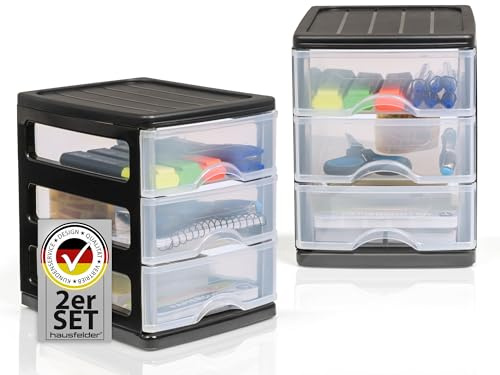 Hausfelder Schubladenbox A6 Transparent, Aufbewahrungsturm mit Schubladen, Stapelbar Sortierbox Kunststoff für Büro Schreibtisch Organizer (2 Stück)