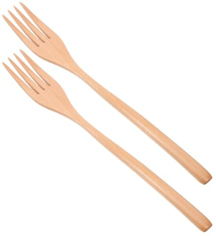 CALLARON Forchette di Legno Riutilizzabili Set 2 Pezzi, Forchette da Dessert e Insalata Lunghe per Mescolare e Servire, Utensili Versatili in Legno per Cucina Domestica e Professionale