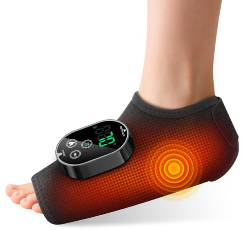 Heated Ankle Brace, Cordless Foot Massager with 6 Heat Settings, 3 Vibration Settings, 3 Timer Options, Rechargeable Pad for Foot Calf, Ankle Support for Left and Right Foot, Black