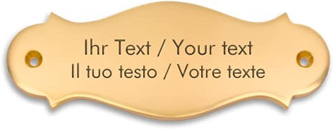 Messingschild mit personalisierter Gravur - 130 x 47 mm, geschwungen - Türschild, Klingelschild, Namensschild aus Messing mit eigenen Texten