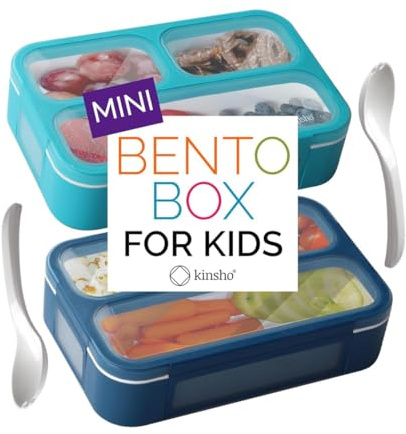 Mini Bento-Box Snack Boxes Set of 2 | Small Portion Lunch Containers for Kids Boys Girls Toddlers | BPA Free | Navy & Blue