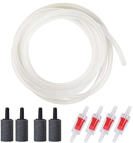 ALEGI 12 Feet Aquarium Airline Tubing Standard with 4 Air Stones and 4 Check Valves for Fish Tank Air Pump, Clear