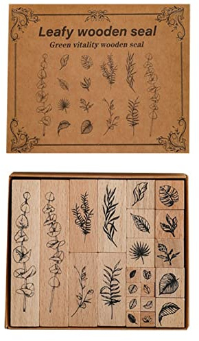 Dulau 22 Pcs Wooden Rubber Stamps Set of Decorative Stamps for DIY Craft, Rubber Stamps Plant Wooden Flowers for Scrapbooking, Card, Photo Album