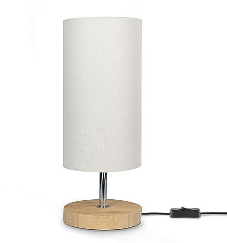 Paco Home Lámpara De Mesa Salón Mesilla LED Pantalla De Tela Pantalla De Lámpara E27 Madera Moderna E14 Uni Bambú