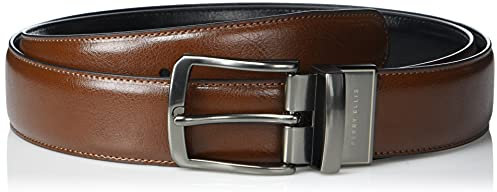 Perry Ellis Portfolio Reversible Leather Dress Belt for Men with Stitch and Heat Crease , Lugg3, 38