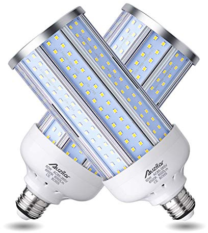 Auzilar 2-Pack（500W Equivalent） LED Corn Light Bulb 60W 6000 Lumen 6500K Large Area Cool Daylight White E26/E27 Medium Base for Indoor Garage Warehouse Factory Workshop Street Backyard AC 85V-265V