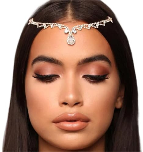Fdesigner Bride Crystal Head Chain Wedding Rhinestone Headband Pageant Prom Pendant Headpieces Party Festival Hair Accessories for Women(Gold)