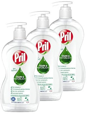 Pril Stark & Natürlich Geschirrspülmittel ohne Duftstoffe (3 x 420 ml), Spülmittel sensitiv mit hoher Fettlösekraft, in nachfüllbarer Pumpflasche, Blauer Engel-zertifiziert