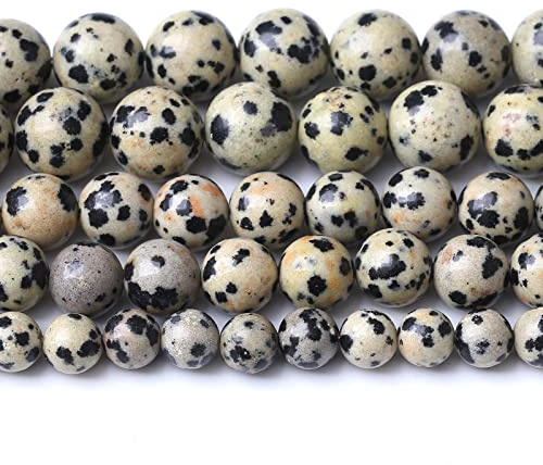 10mm 38pcs Natural Stone Beads Dalmatian Jasper Round Loose Spacer Beads for Jewelry Making DIY Bracelet Necklace Accessories (10mm, Dalmation Jaspers)