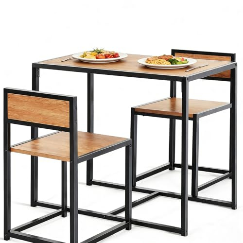 LIFEZEAL Bbordsset, 3-delad matgrupp, industriellt matbord med 2 stolar av metallram, platsbesparande barbord och barstol, köksbordsset för kök, matsal och bistro (natur)