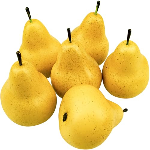 Meiwlong Peras artificiales, 6 piezas de espuma de fruta falsa realista, adorno de cocina, accesorios de fotografía, exhibición, modelo, oficina, escritorio, festival, cosecha, centros de mesa