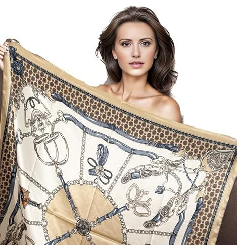 LA FERANI Designer Damen Seidentuch Rosa klassisch Halstuch Seide Chiffon Schal Nikki Tuch Umschlagtuch leicht 90x90cm Bandana Seidenschal Geschenk Idee Tochter Mutter (Model 2)