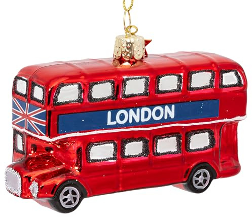 SIKORA London Doppeldecker Bus besondere Weihnachtskugel Glas Christbaumschmuck Deko Figur Weihnachten Anhänger Ornament - Trend Line - BS561