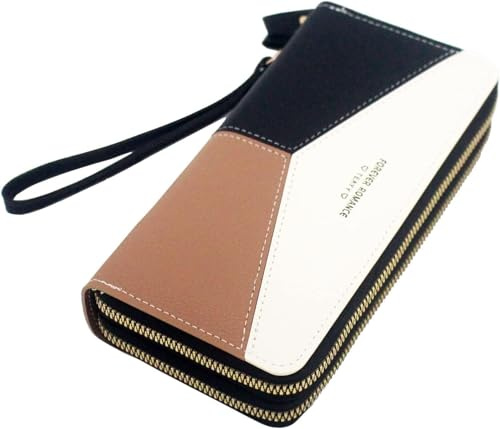 Gosyfeti Portefeuille à Fermeture éclair pour Femme,Portefeuille Tendance en polyuréthane,Double Fermeture éclair,Grande capacité,Portefeuille en Cuir synthétique, Coloris Assortis