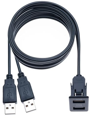 Keple Car Dash Flush Mount Two USB Port 1M Car Stereo Dual USB Panel Extension Cable USB Adapter for Car, Truck, Boat, Motorcycle, Bike and Marine Application - (1 Meter)