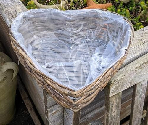 NEU !! Pflanzkorb in Herzform Breite ca. 43 cm und ca. 12 cm hoch aus Rattan - Naturprodukt, kein Plastik !! Handarbeit Schale Pflanzgefäß Blumentopf Natur Deko Garten Grab Trauer Liebe Herz