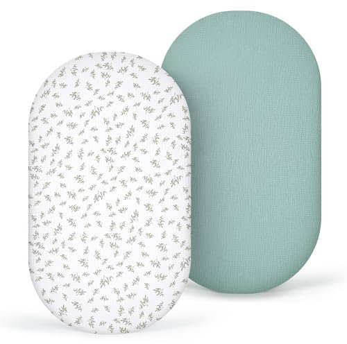 lulumoon Musselin Stubenwagen Spannbettlaken 90x40cm: 2er-Set Kinderwagen Matratzenbezug für Beistellbett und Wiege 100% Baumwolle(Grüner Baum)
