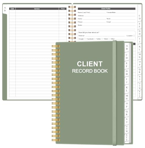 Client Record Book - Hair Stylist Client Profile Book-Binder and Client Record Cards with A-Z Alphabetical Tabs for Salons, Hair Stylist, Nail, Small Business, Green