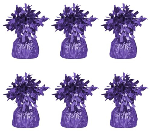 PARTYRAMA.CO.UK Foil Helium Balloon Weights - Pack of 6 - Durable & Colourful Purple Balloon Weights for Birthdays Parties, Events & Celebrations - Perfect Balloon Weight Holders