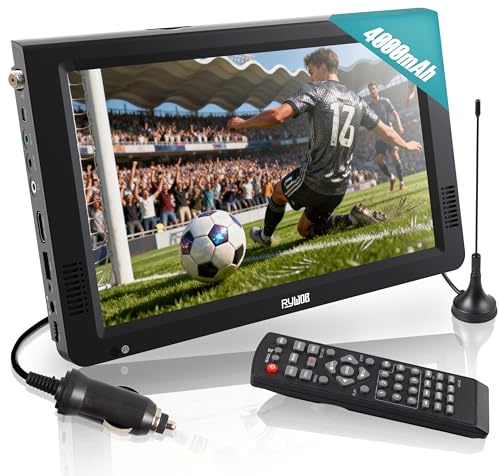 Rywob - TV portátil de 10 pulgadas con antena, mini monitor LCD de TV 1080P, TV alimentado por batería con ATSC, reproductor multimedia (HDMI, entrada USB y AV) con control remoto y soporte de TV para