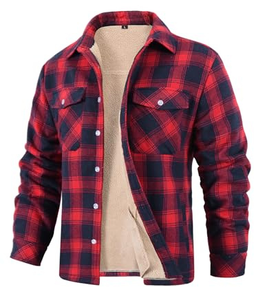 CMTOP Giacca Invernale Uomo Giacca Camicia Foderata Giacca Termica a Quadri Casual con Multi Tasche Cotone Caldo Camicia Cotone a Scacchi da Boscaiolo con Tasca