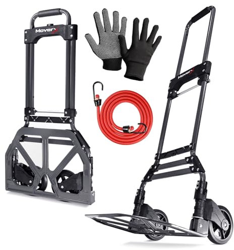 MoverX Folding Hand Truck Aluminium, Heavy Duty Hand Truck Foldable Trolley on Wheels, Multi Purpose Sack Truck Moving Trolley, 80kg