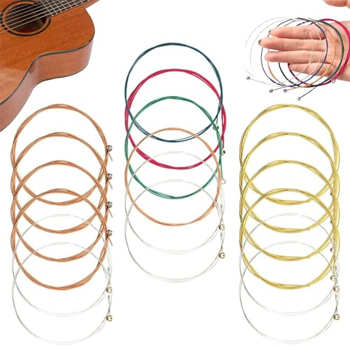 3 Sets of 6 Acoustic Guitar Strings, Replacement Steel String for Acoustic Guitar Beginners or Performers (1 Brass Set, 1 Copper Set and 1 Multicolor Set)